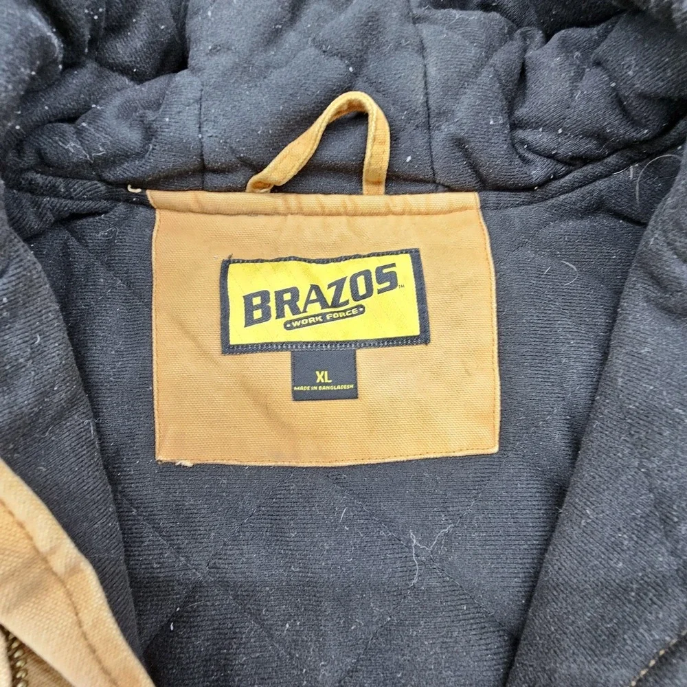 Brazos Work Force Mens Brown Quilted Lined Full Zip Hooded Jacket Size‎ X-Large